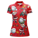 Maxcorners Funny Christmas Santa Golf Red pattern Women golf polo shirt custom Christmas golf tops for ladies