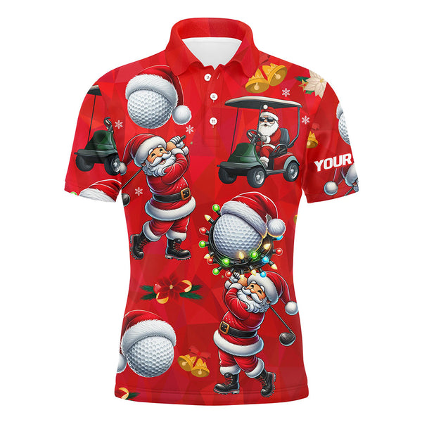 Maxcorners Funny Christmas Santa Golf Red pattern Men golf polo shirt custom Christmas golf tops for Men