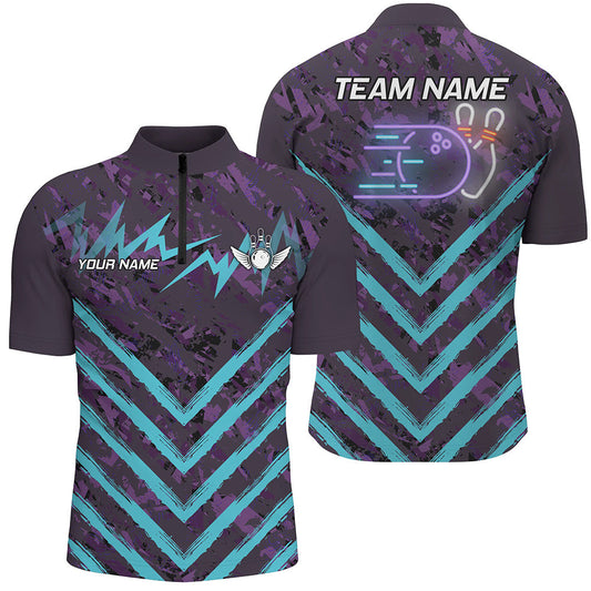 Maxcorners Purple Camo Lightning Storm Bowling Jersey Multicolor Option Customized Name, Team Name 3D Shirt