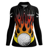 Maxcorners Orange Flame Golf Ball Black Women golf polo shirt custom golf tops for ladies, gifts for the golfer