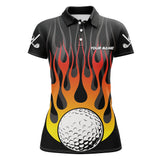 Maxcorners Orange Flame Golf Ball Black Women golf polo shirt custom golf tops for ladies, gifts for the golfer