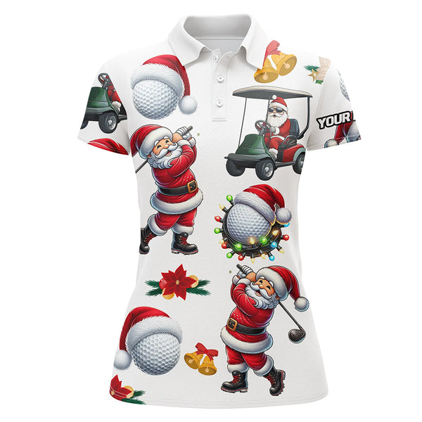 Maxcorners Funny Christmas Santa Golf White Pattern Men Golf Polo Shirt Custom Christmas Golf Tops