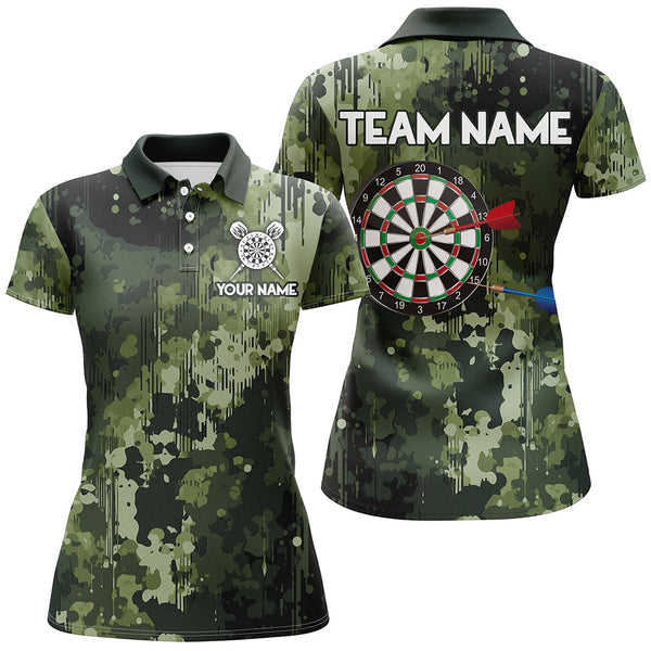 Maxcorners Green Camo Dart Board Polo, Quarter Zip Shirts Custom Darts Team Jerseys, Darts Gifts