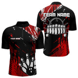 Maxcorners Black And Red Mens Bowling Shirts Custom Retro Bowling Ball And Pins Bowling Team League Jerseys