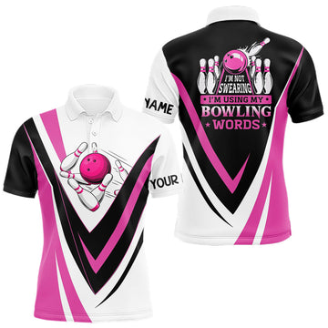 Maxcorners Custom Funny Bowling shirts for men I'm not swearing, I'm using my bowling words Pink bowl shirts