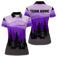 Maxcorners Purple pattern forest Mens Disc golf polo shirts Custom team disc golf jerseys for menMT0306