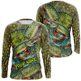 Maxcorners Personalized Northern Pike Fishing jerseys, Pike scales long sleeve fishing shirts uv protection MT2108