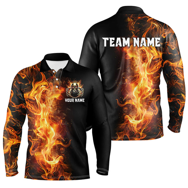 Maxcorners Flame Skull Black Bowling Shirts Custom Team Bowling Jerseys, gift for bowlers