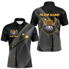 Maxcorners Black and Gold Crown Bowling ball wings Bowling Shirts For Men Custom Bowling Team Outfits LM2608