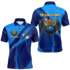 Maxcorners Blue and Gold Crown Bowling ball wings Bowling Shirts For Men Custom Bowling Team Outfits LM2608