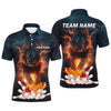 Maxcorners Lightning thunder storm Lion Flame Bowling Polo, Quarter Zip Shirt Custom Bowling Team Jersey
