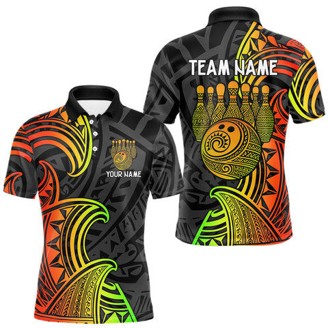 Maxcorners Personalized Black and Colorful Tribal pattern Bowling Shirts For Men Custom Team Bowling Jersey MT2709
