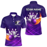 Maxcorners Purple Flame Bowling Polo, Quarter Zip Shirts For Men Custom Team Bowling Jersey Uniform MT2709
