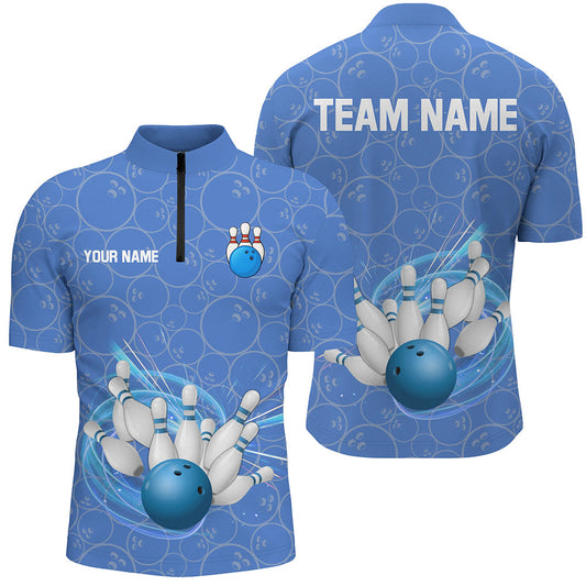 Maxcorners Blue Camo Bowling Jersey Multicolor Option Customized Name, Team Name 3D Shirt