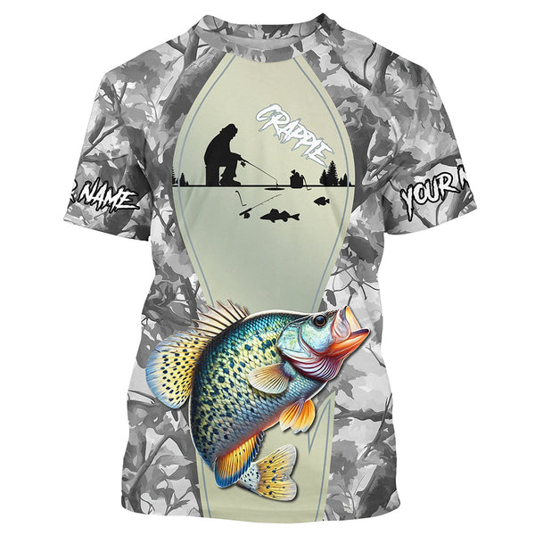 Maxcorners Personalized Winter camo Crappie Ice Fishing Shirts Custom Team Crappie Long Sleeve Fishing Jersey MT2108