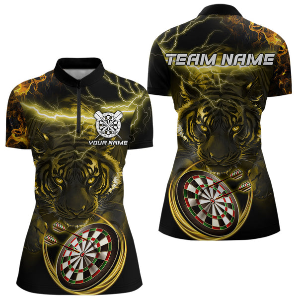 Maxcorners Personalized Yellow Lightning Thunder Storm Tiger Darts Shirts For Men Custom Dart Team Jerseys