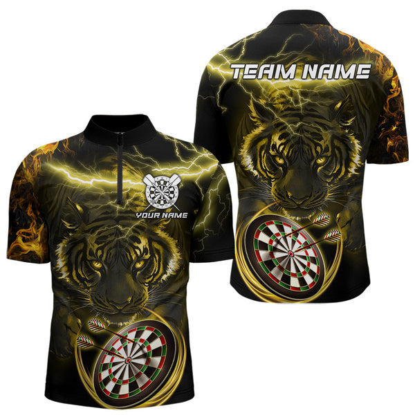 Maxcorners Personalized Yellow Lightning Thunder Storm Tiger Darts Shirts For Men Custom Dart Team Jerseys