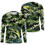 Maxcorners Black Green camo Walleye fishing Custom Long Sleeve Tournament Fishing Shirts, Walleye fishing Jerseys MT2108