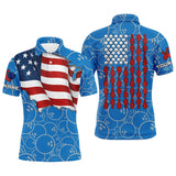 Maxcorners American Flag Blue Camo Bowling Shirt For Men Custom Polo, Quarter Zip Shirts, Team Patriots Bowlers