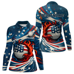Maxcorners American Flag pattern Flame golf ball Mens Golf polo shirts Custom patriotic Golf Outfit For MensMT0306