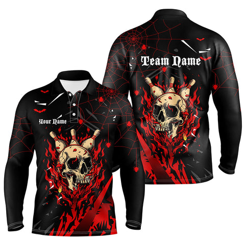 Maxcorners Bowling Ball And Pins Black And Red FlameCustomized Name, Team Name 3D Shirt