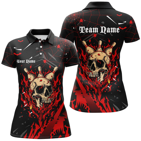 Maxcorners Bowling Ball And Pins Black And Red FlameCustomized Name, Team Name 3D Shirt