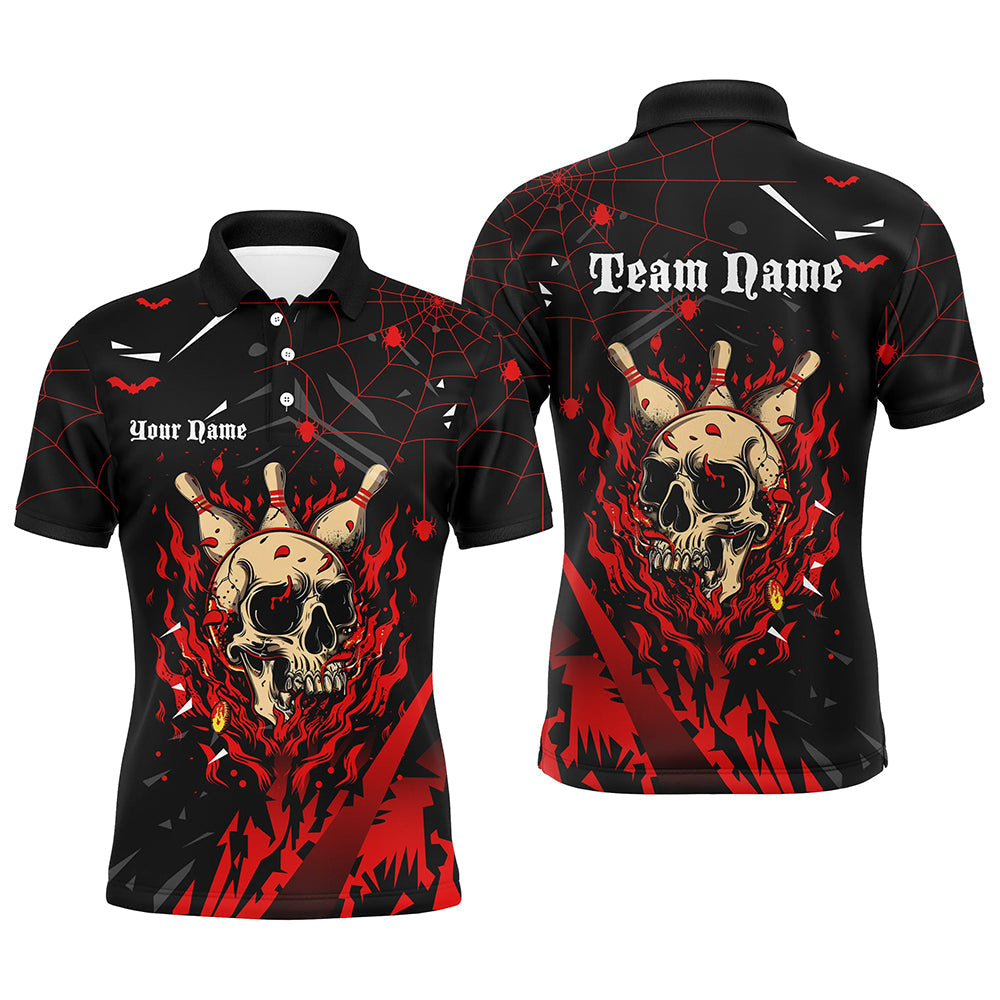 Maxcorners Bowling Ball And Pins Black And Red FlameCustomized Name, Team Name 3D Shirt