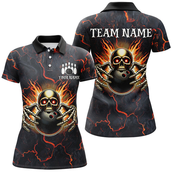 Maxcorners Custom Bowling Shirt for Men Personalized Skull Bowling Jersey Bowling Team League Polo, 1/4 Zip Shirt