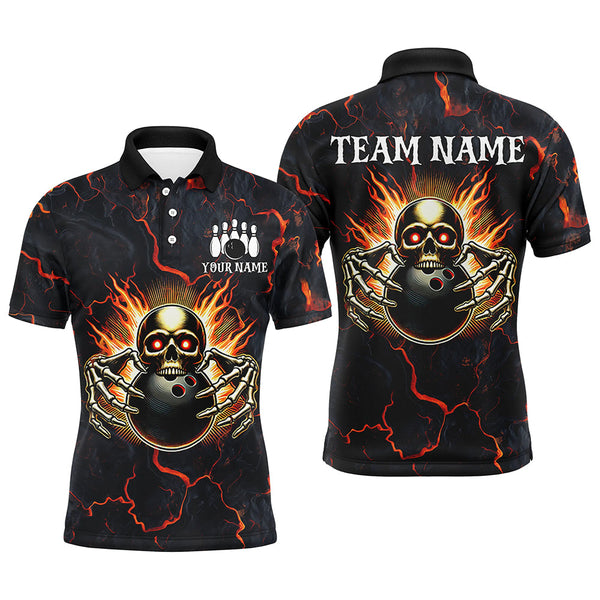 Maxcorners Custom Bowling Shirt for Men Personalized Skull Bowling Jersey Bowling Team League Polo, 1/4 Zip Shirt