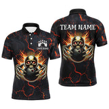 Maxcorners Bowling Skull Customized Name, Team Name 3D Polo Shirt Unisex