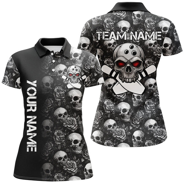 Maxcorners Black Skull and rose pattern Bowling Shirts Custom Skull Bowling Team League Jerseys