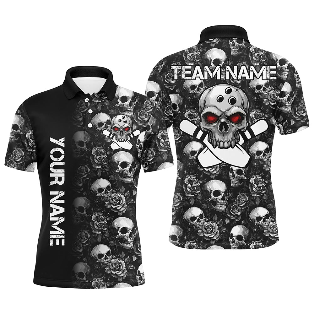 Maxcorners Black Skull and rose pattern Bowling Shirts Custom Skull Bowling Team League Jerseys