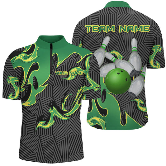 Maxcorners Green Flame Black Camo Bowling Jersey Multicolor Option Customized Name, Team Name 3D Shirt