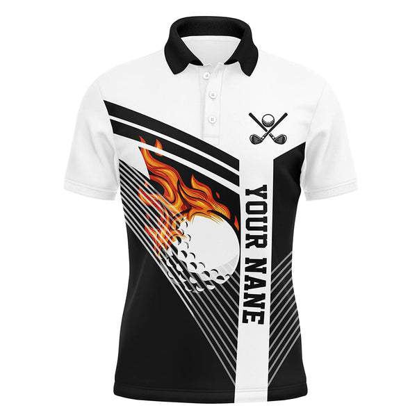 Maxcorners Black and White Flame Golf Ball Men golf polo shirt custom mens golf tops unique golf gifts