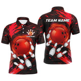 MaxCorners Bowling And Pins Red Light Camo Customized Name, Team Name 3D Polo Shirt For Men