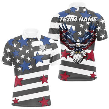 Maxcorners Gray and White American Flag Eagle Golf Polo shirt for Men Custom patriotic team golf outfit for men