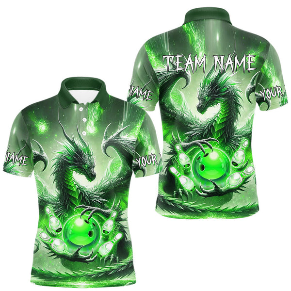 Maxcorners Personalized Green Lights Dragon Mens Bowling Polo, 1/4 Zip Shirt Custom Team Bowling League Jersey LM2509