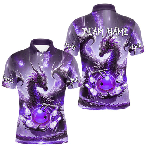 Maxcorners Personalized Purple Lights Dragon Mens Bowling Polo, 1/4 Zip Shirt Custom Team Bowling League Jersey LM2509