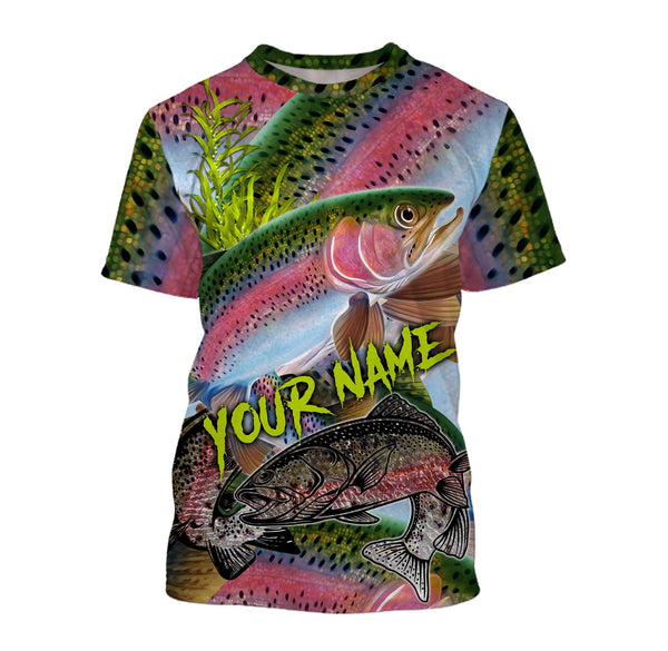 Maxcorners Customized Name Rainbow Trout Fishing Jerseys, Trout Pink 3D Shirts