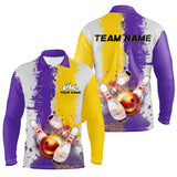 Maxcorners Bowling Ball And Pins Yellow And Purple CamoCustomized Name, Team Name 3D Shirt