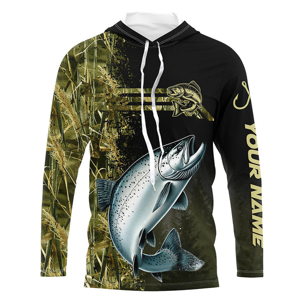 Maxcorners Salmon Fishing Camouflage Custom Performance Long Sleeve Fishing Shirts, Salmon Fishing Jersey