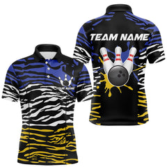 Maxcorners Blue, Yellow and White Tiger Skin Pattern Bowling Shirts For Men Custom Bowling Team jerseys