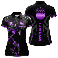 Maxcorners Black and Purple crown Bowling ball Polo, Quarter Zip Shirts for Men Custom Bowling Team jerseys MT0306