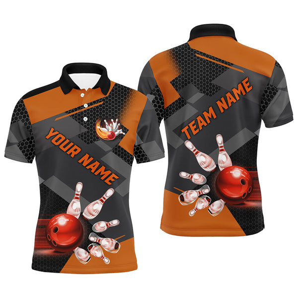 Maxcorners Bowling Ball And Pins Team League Jerseys Customized Name, Team Name 3D Polo Shirt Unisex