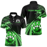 Maxcorners Black and Green Bowling Polo, Quarter zip shirts For Men Custom Team Bowling Jersey, Gift For Bowlers LM0210