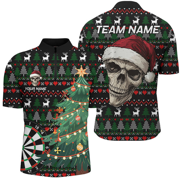 Maxcorners Funny Ugly Christmas Pattern Santa Skull Dart Polo Shirt Custom Xmas Dart Gifts