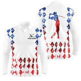 Maxcorners American flag argyle pattern matching golf polo shirts for couples custom patriotic golf outfits