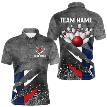 Maxcorners Gray Grunge Texas Flag Bowling Polo, Quarter Zip shirt for men Custom patriotic Team bowling jersey LM1903