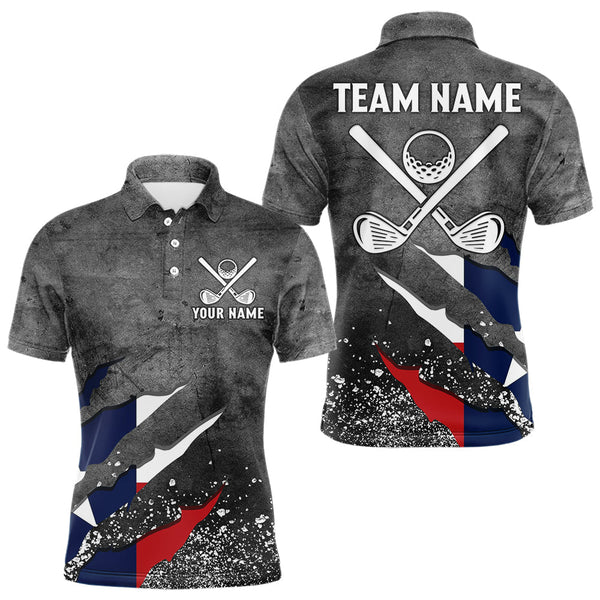 Maxcorners Gray Grunge Texas Flag Mens golf polo shirts Custom patriotic Golf attire for men LM0409