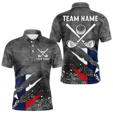 Maxcorners Gray Grunge Texas Flag Mens golf polo shirts Custom patriotic Golf attire for men LM0409